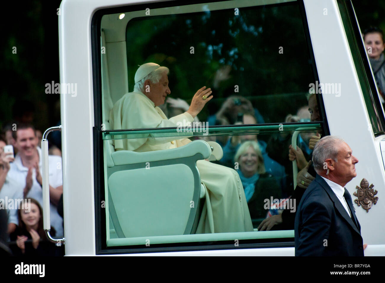 Holy Father, Pope Benedict XVI passes down the Mall, London as part of his State visit to England and Scotland. Stock Photo