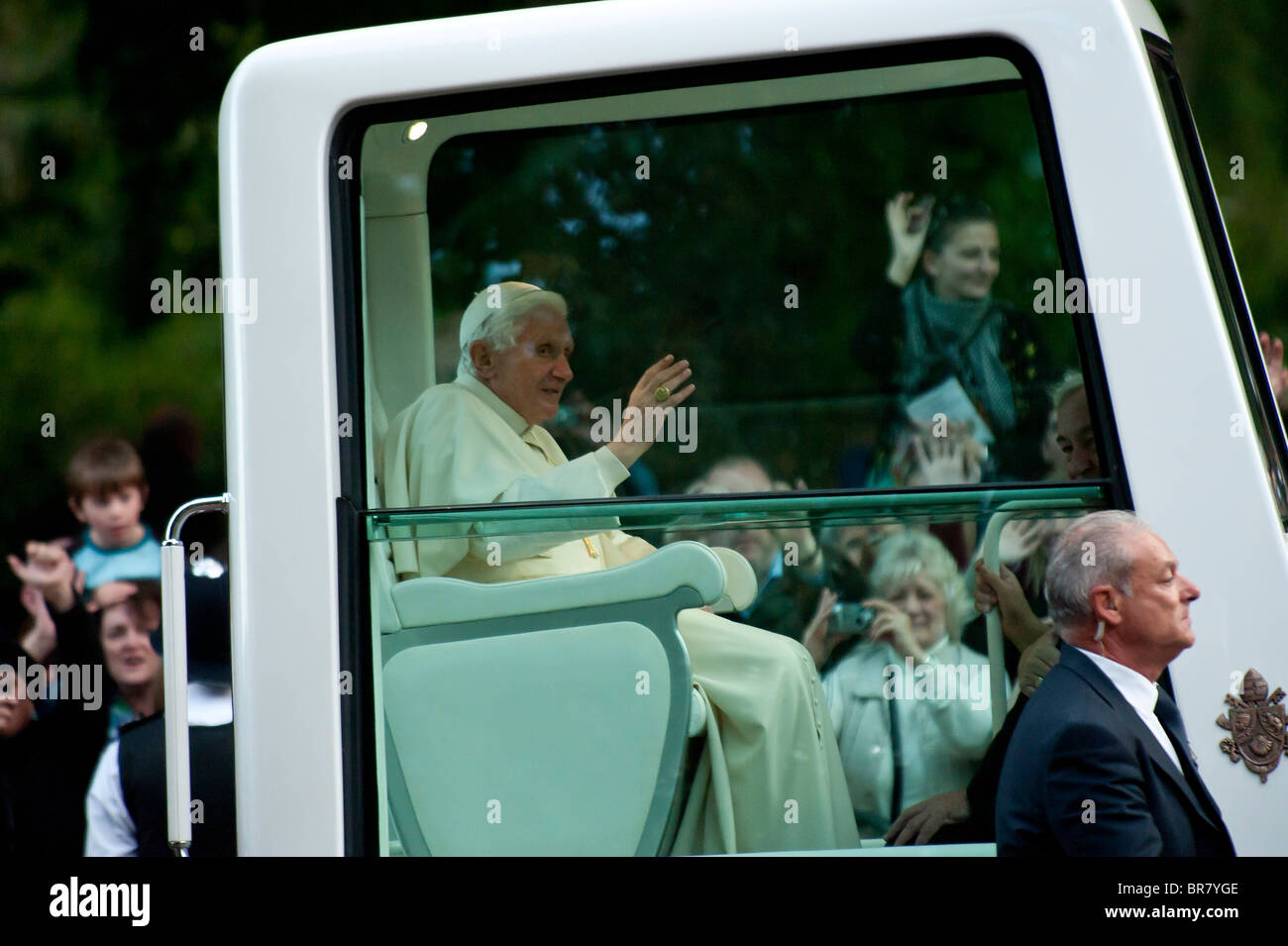 Holy Father, Pope Benedict XVI passes down the Mall, London as part of his State visit to England and Scotland. Stock Photo