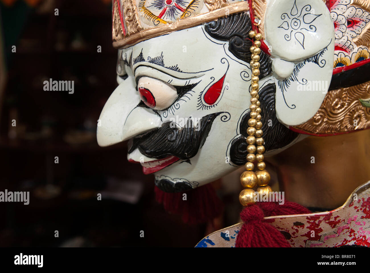 The head of a wayang golek. Wayang golek is traditional wooden puppet origined from West Java, Indonesia. Stock Photo