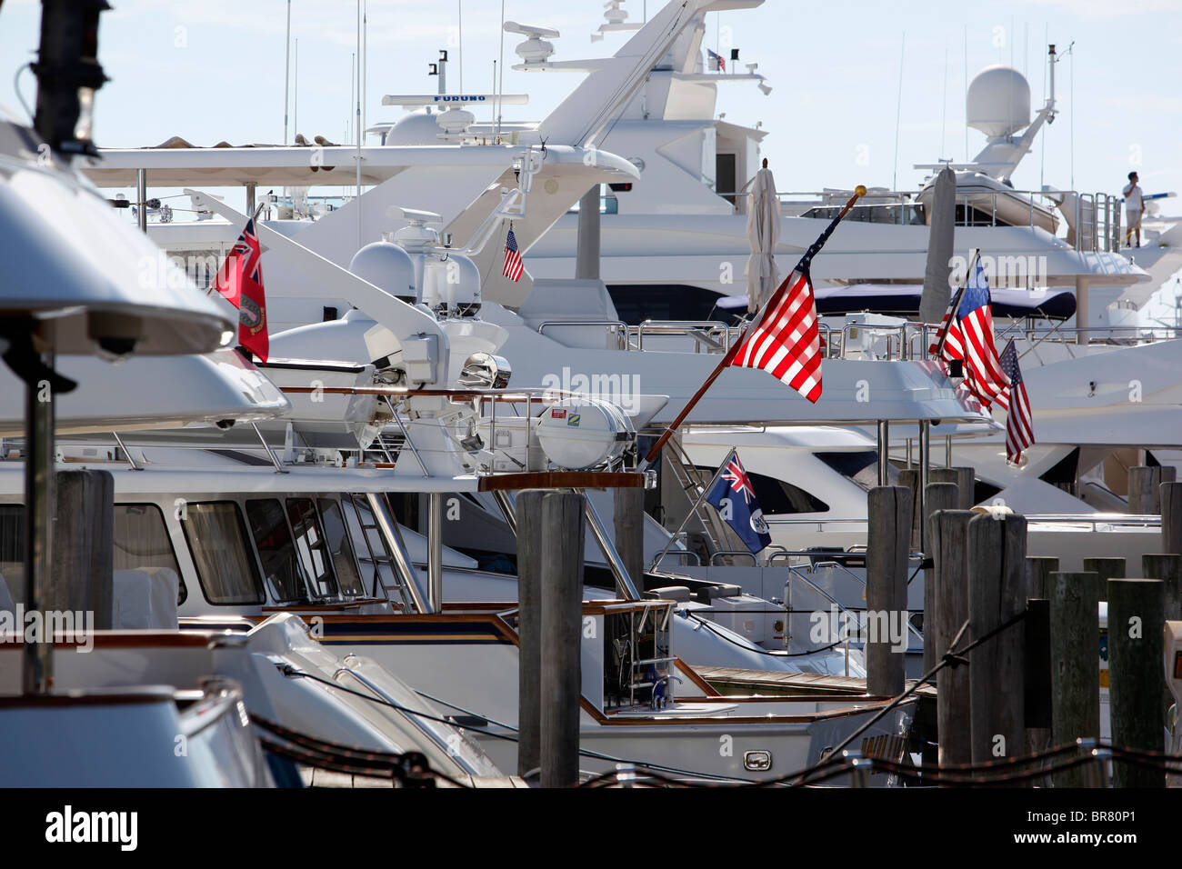 Yachts in the marina at Sag Harbor, New York Stock Photo