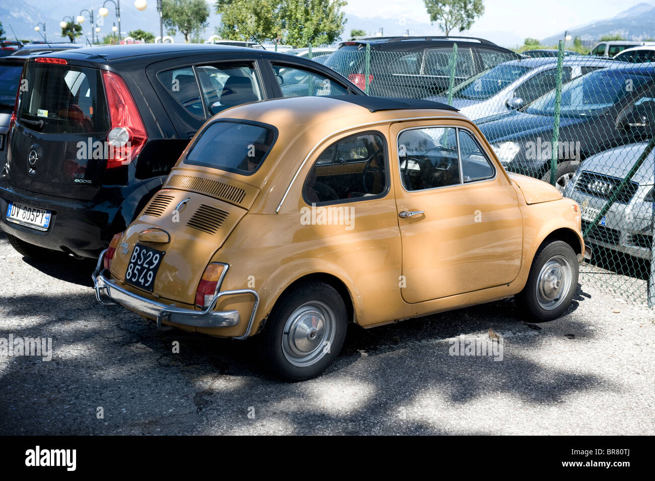 Original Fiat 500 parked in Sirmione on Lake Garda, northern Italy Stock Photo