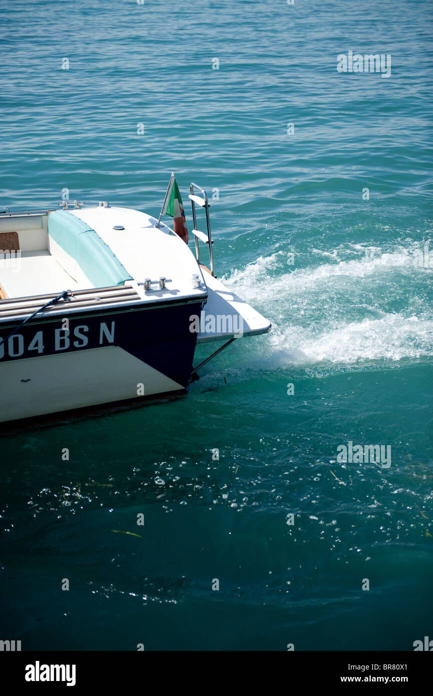 Wake from a boat on Lake Garda, northern Italy Stock Photo