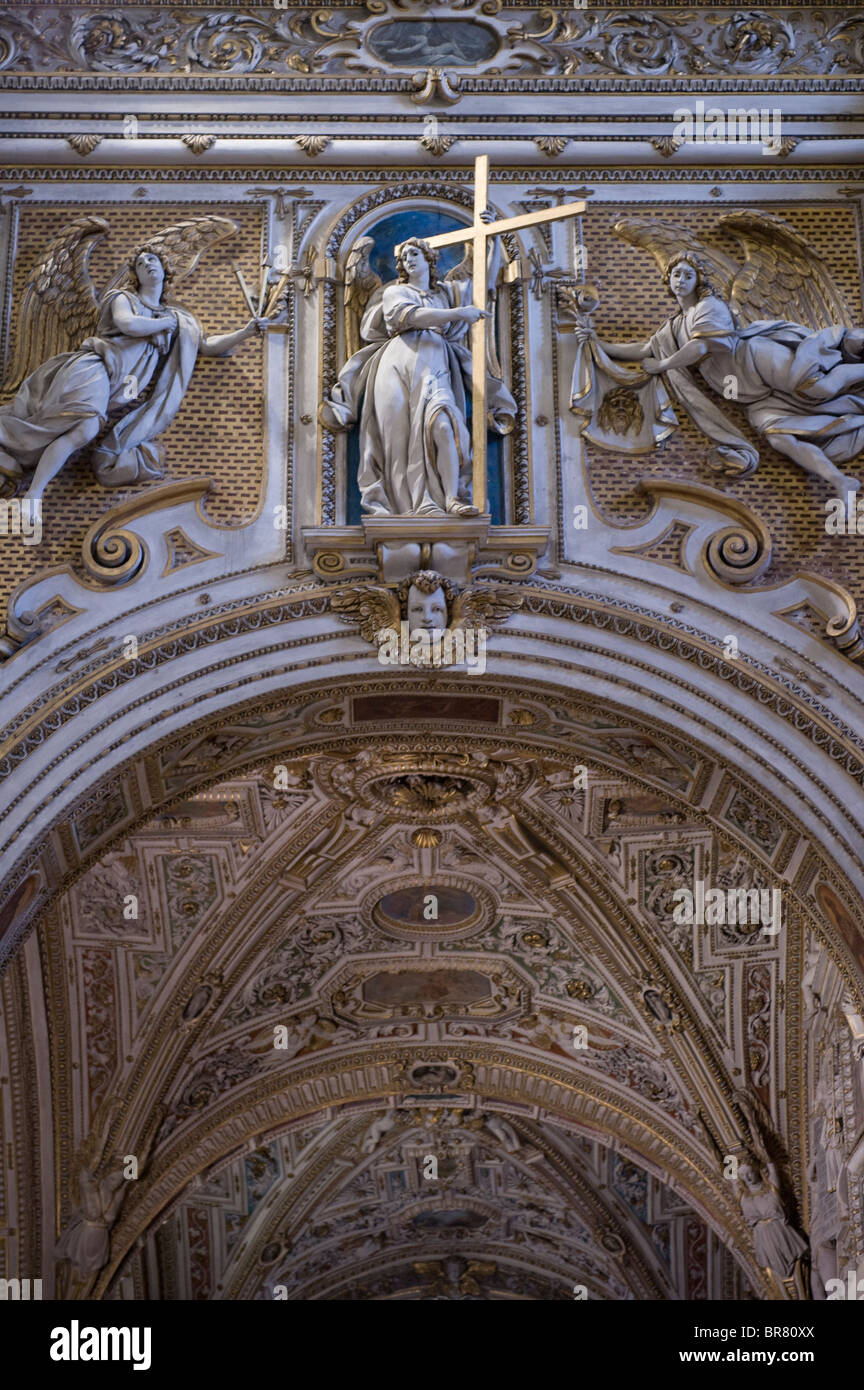 Sculpture and ceiling of Basilica Santa Maria Maggiore, Città Alta, Bergamo, Italy. Stock Photo