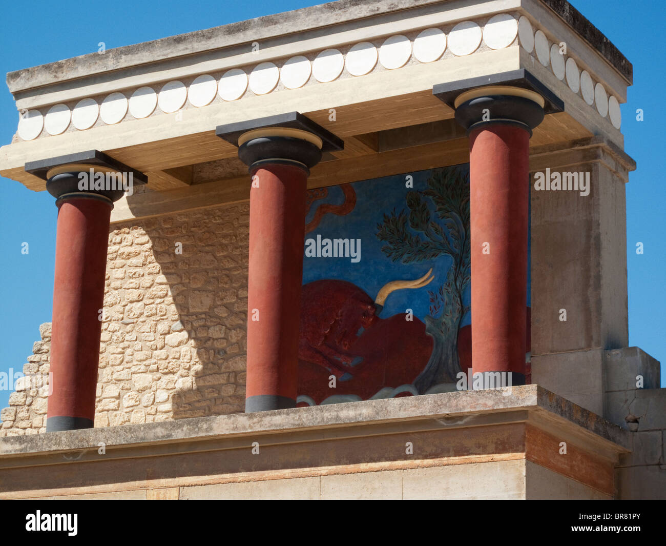 Knossos, Minoan Palace, Bastion A with Bull Fresco Stock Photo