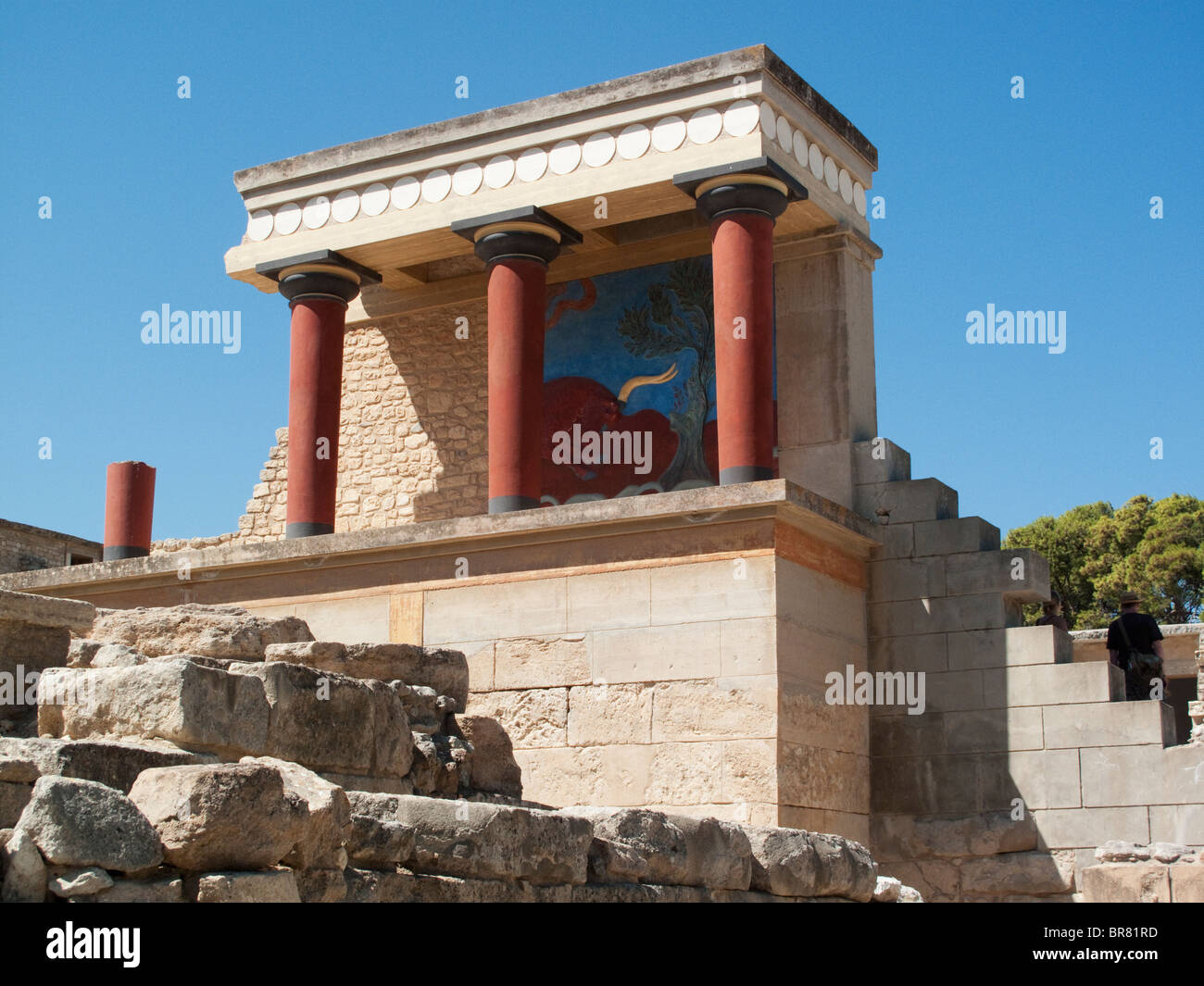 Knossos, Minoan Palace, Bastion A with Bull Fresco Stock Photo