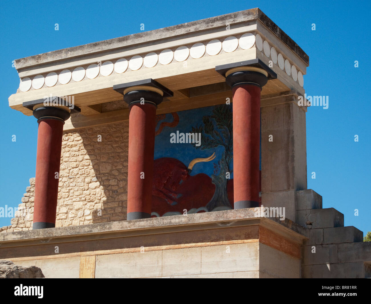 Knossos, Minoan Palace, Bastion A with Bull Fresco Stock Photo