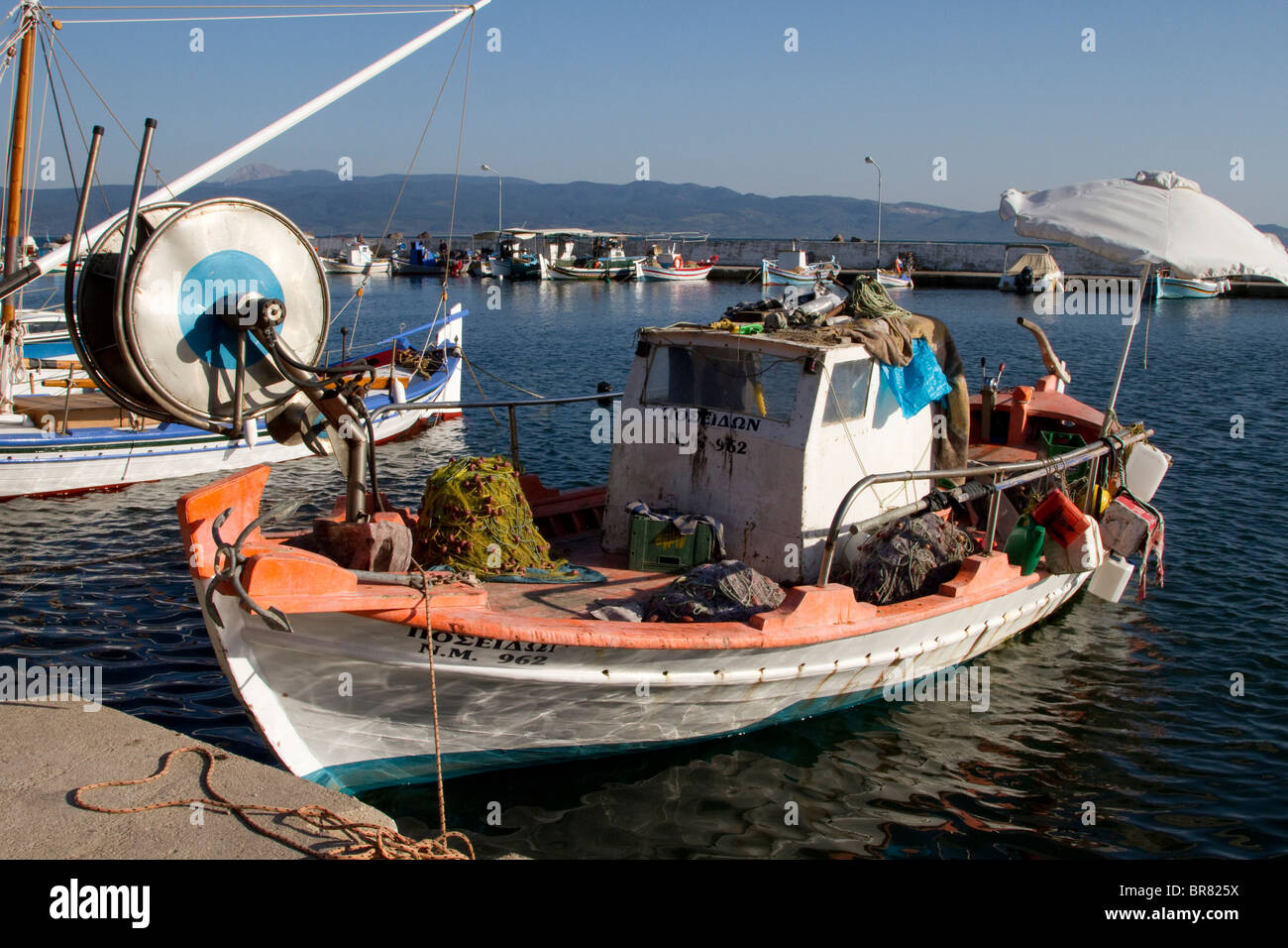 Fishing boats Skala Kallonis Harbour Lesvos Stock Photo