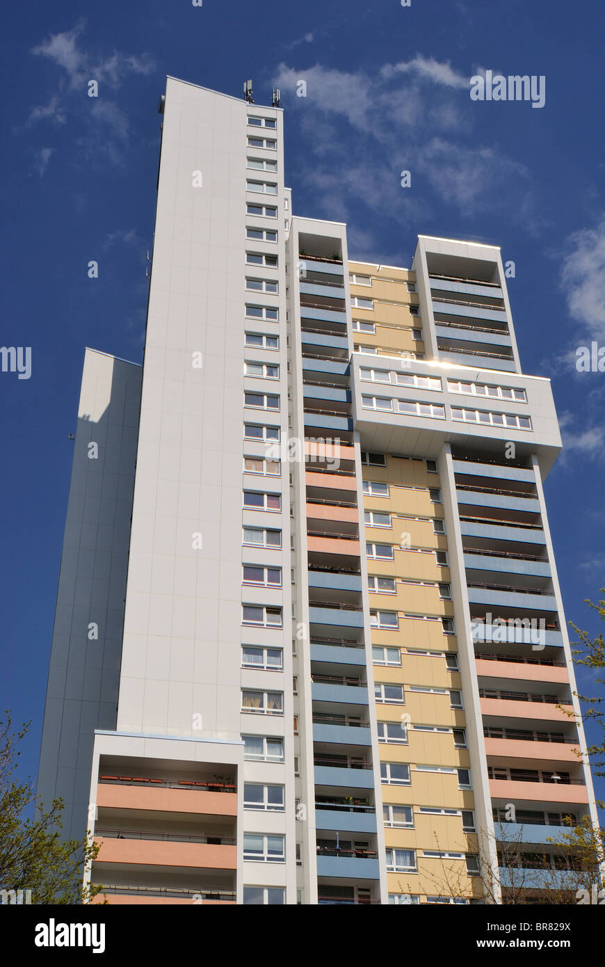 High-rise apartment building by Walter Gropius, Gropiusstadt, satellite settlements, Neukoelln, Berlin, Germany, Europe. Stock Photo