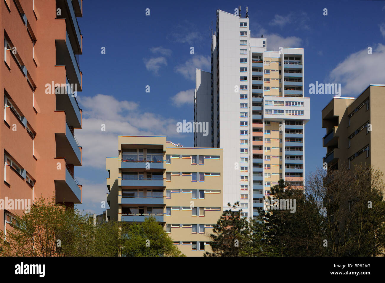 Gropiusstadt, Gropius City, Walter Gropius-designed housing estate, satellite settlements, Berlin Neukoelln, Germany, Europe. Stock Photo