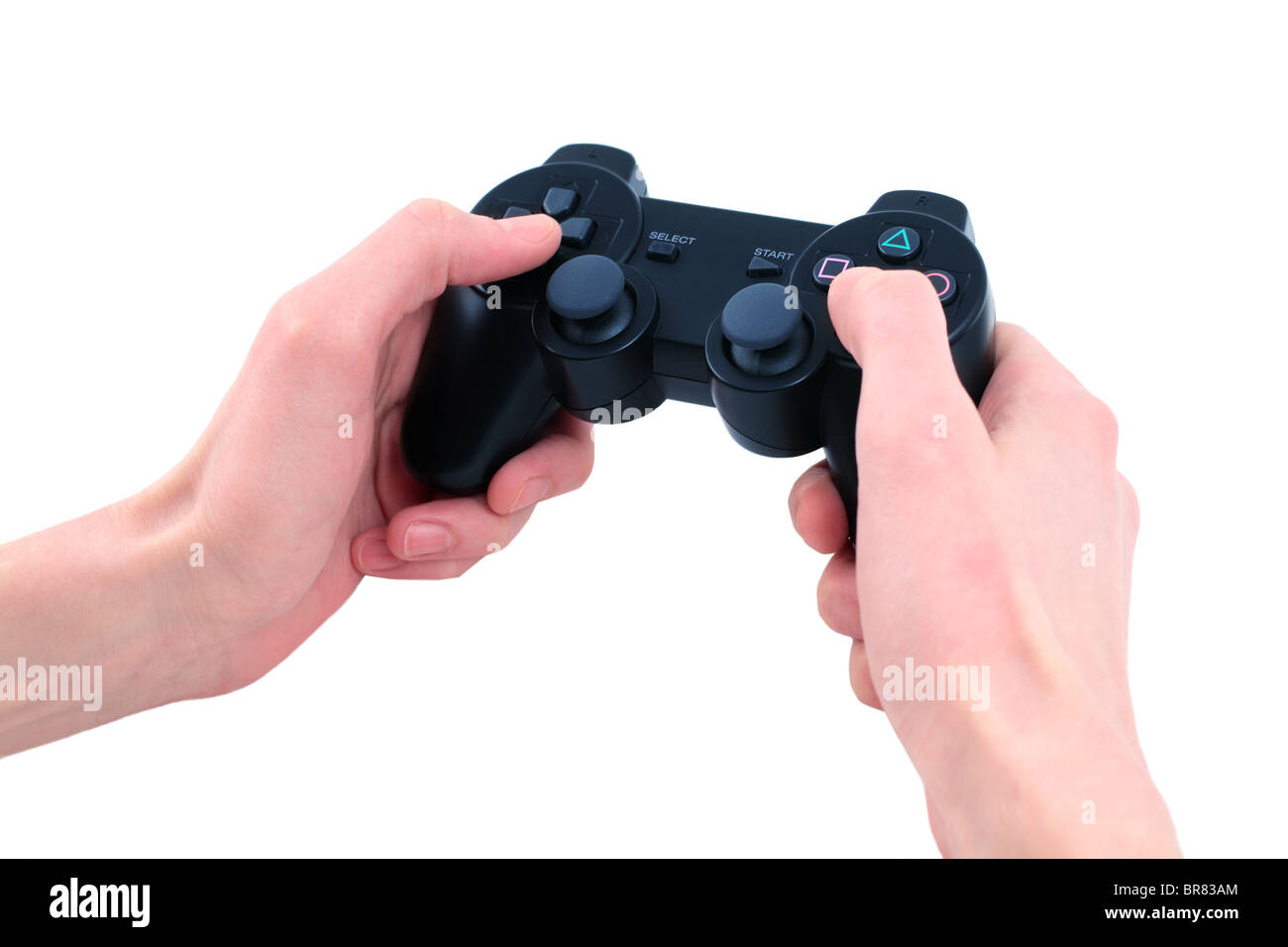 video game controller in hand isolated on white background Stock Photo