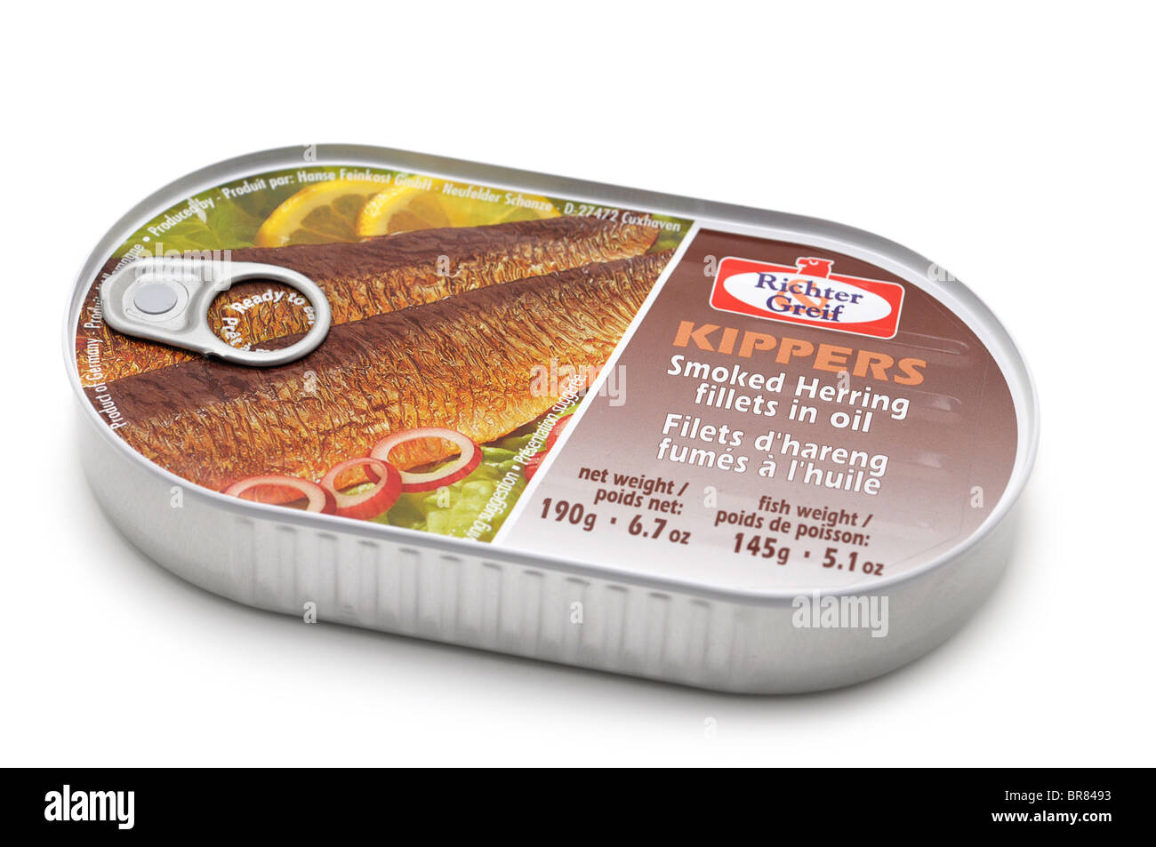 Tinned Kippers (smoked herring) Stock Photo