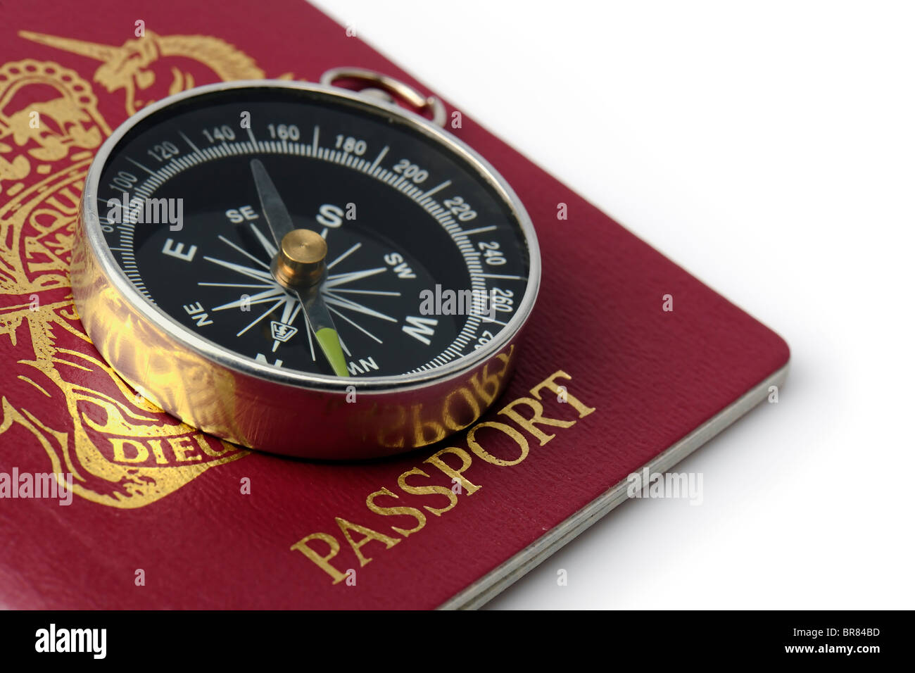 United Kingdom Passport and Compass Stock Photo