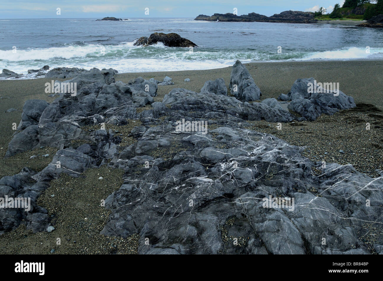 Rock formations and surf.  Pacific Rim, Vancouver Island, British Columbia, Canada Stock Photo