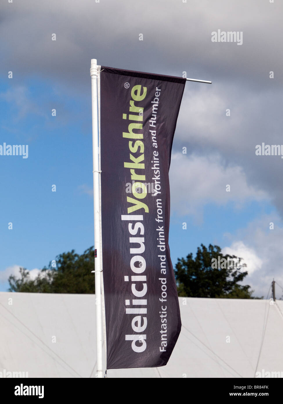 Flag with caption deliciouslYorkshire promoting local food at at Stokesley Agricultural Show 2010 Stock Photo