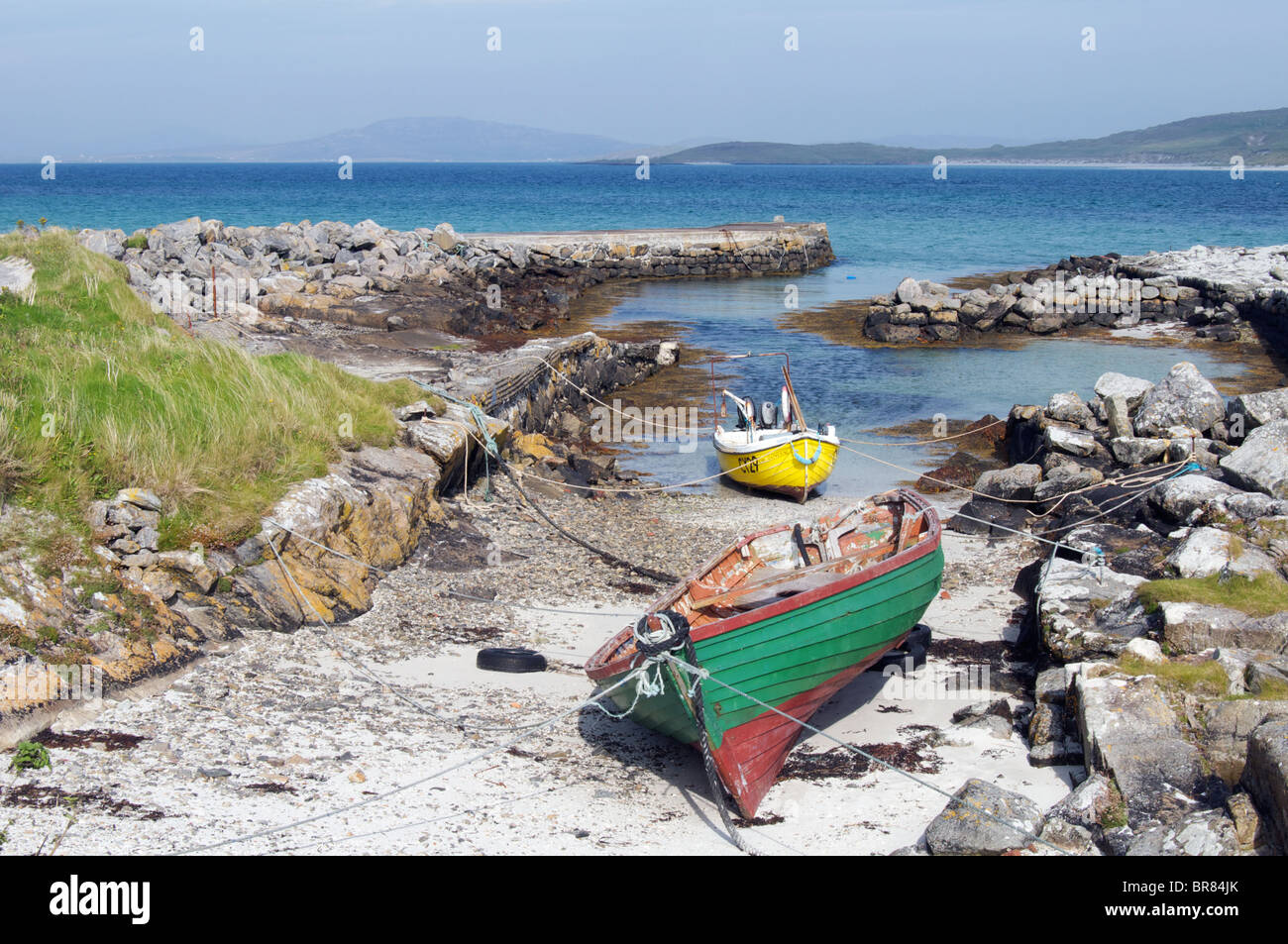 Boats tied up at Eoligarry, Isle of Barra, Outer Hebrides, Scotland Stock Photo