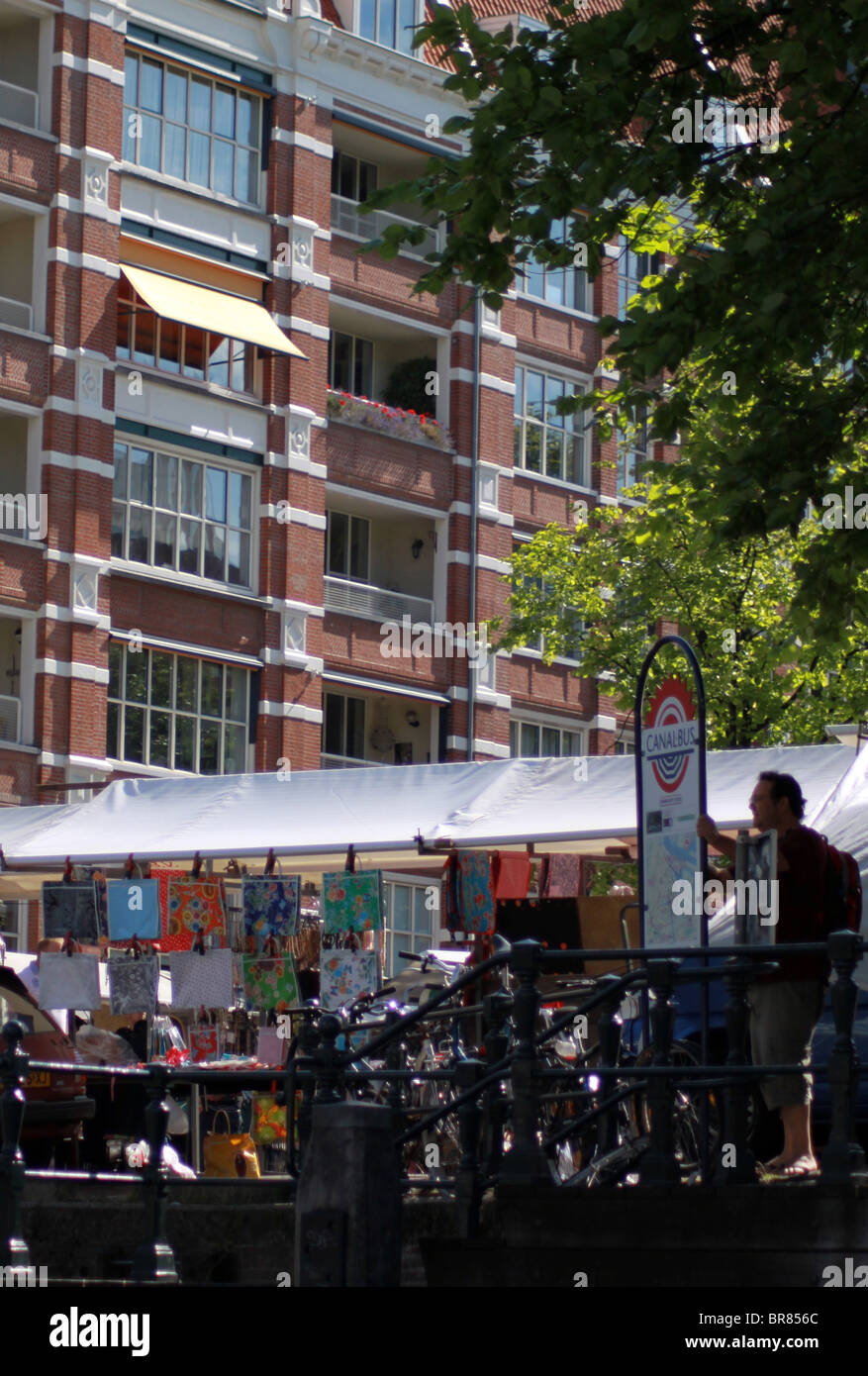 Amsterdam Canal side street market Stock Photo