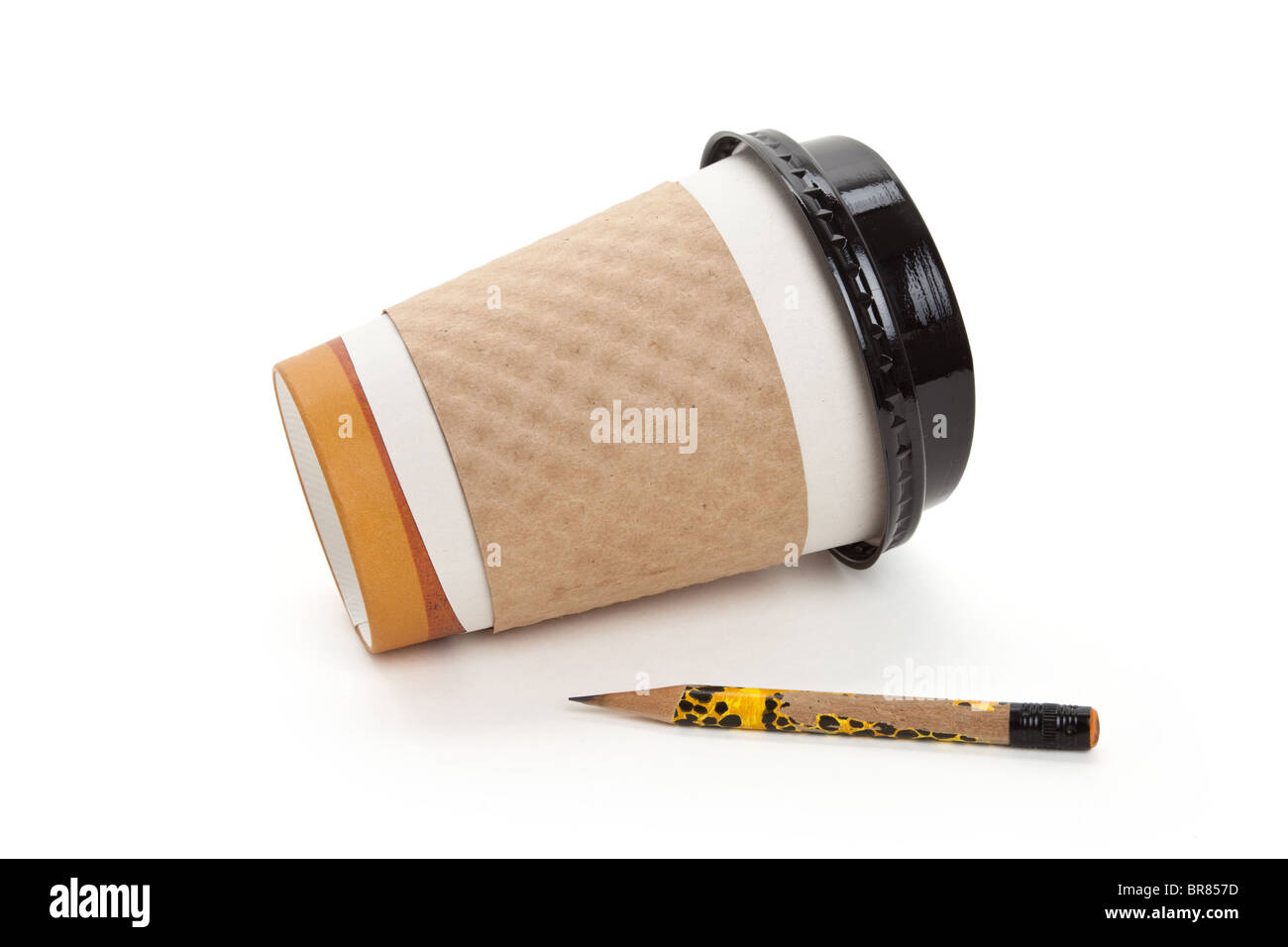 Disposable Coffee Cup and pencil, concept of ideas, Inspiration Stock Photo