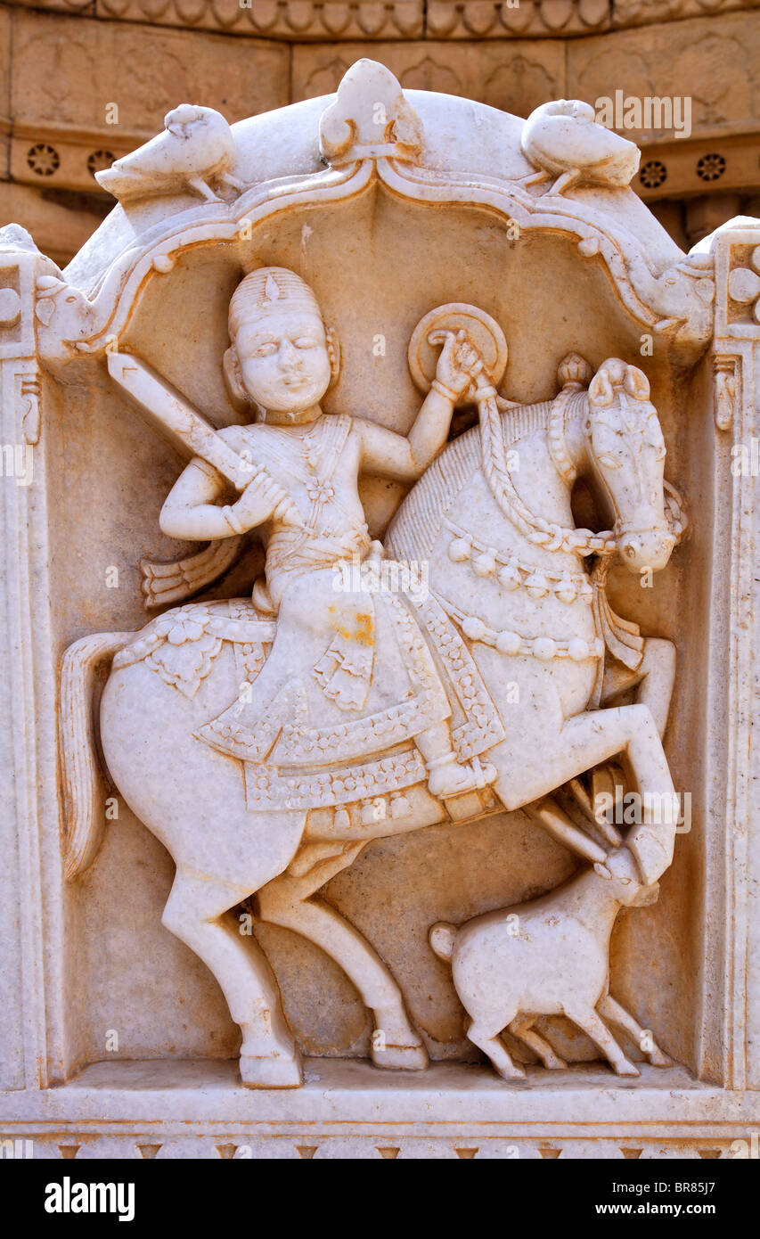 Sculpture on the Royal Cenotaphs near Jaisalmer, Rajasthan, India Stock Photo