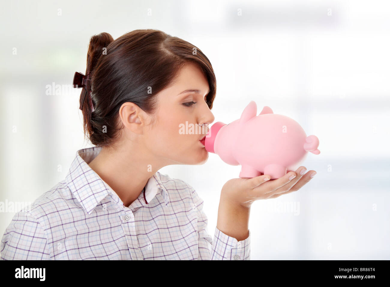 Woman Holding Piggy Bank Stock Photo - Alamy