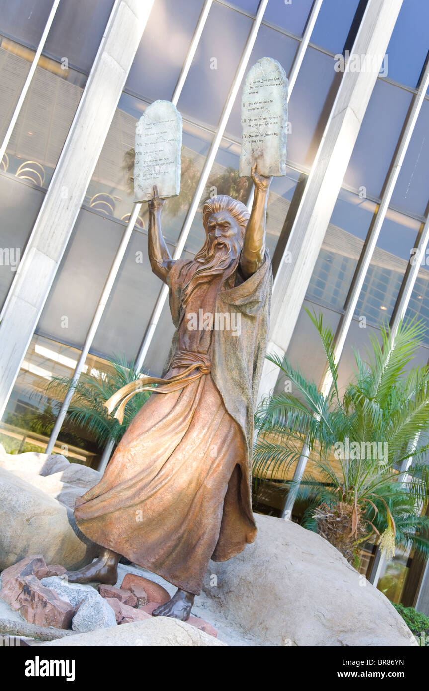 Bronze Sculpture of Moses with 10 Commandments, Crystal Cathedral, California, USA Stock Photo
