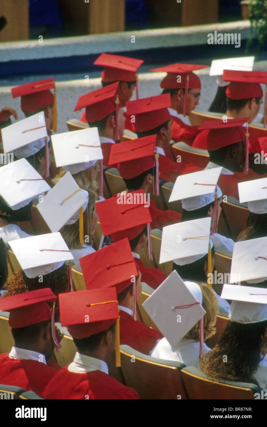 graduation baccalaureate cap gown ceremony music orchestra student color school high progress event special Stock Photo
