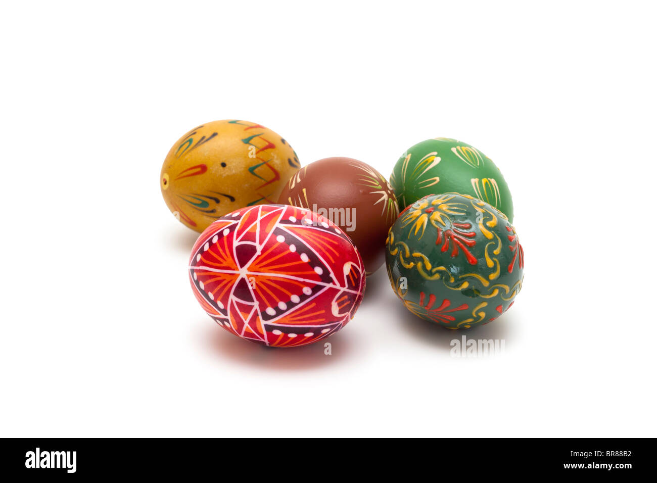 Colourful painted traditional Easter eggs Stock Photo