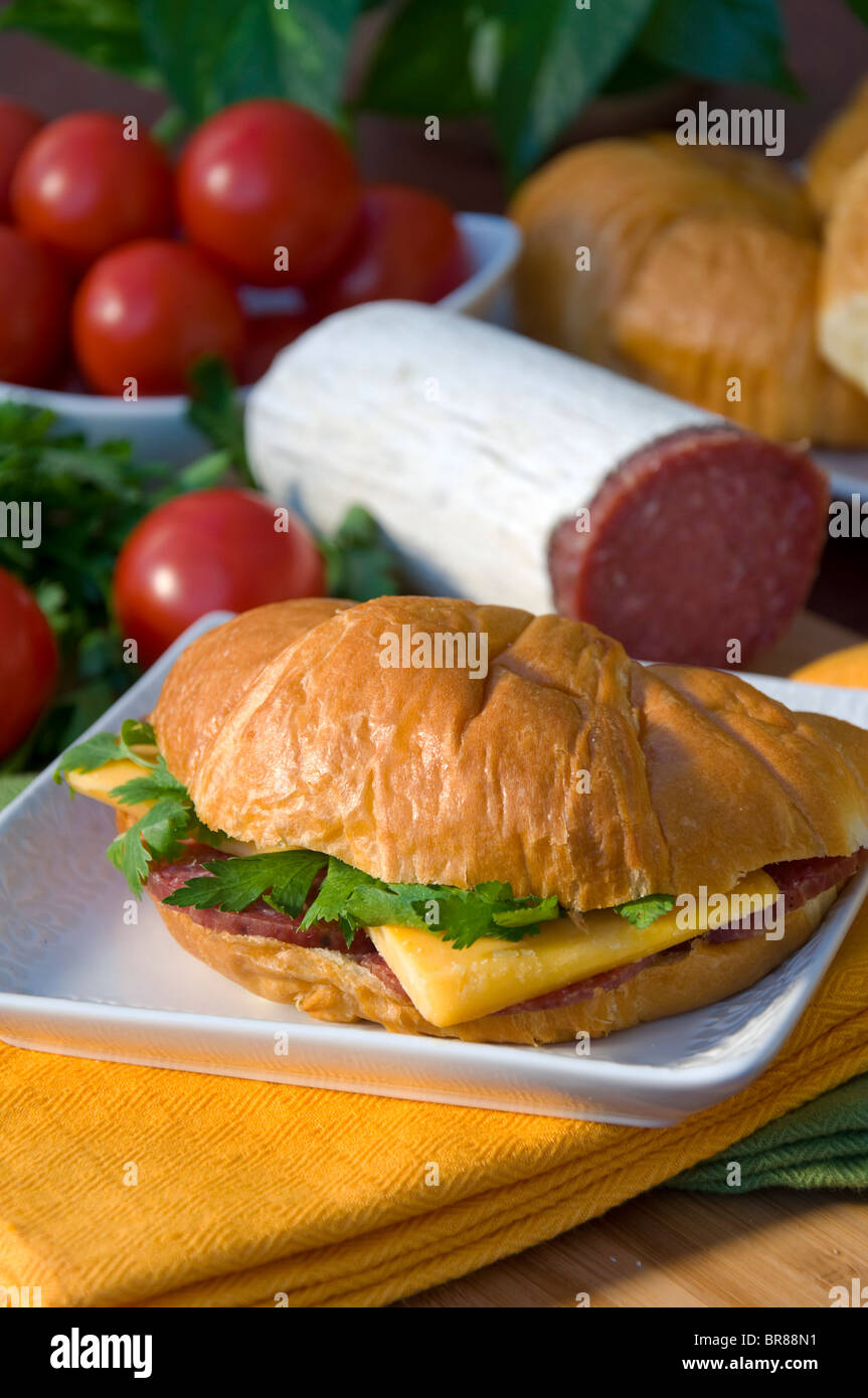 Croissant with Salami and Cheese Stock Photo Alamy