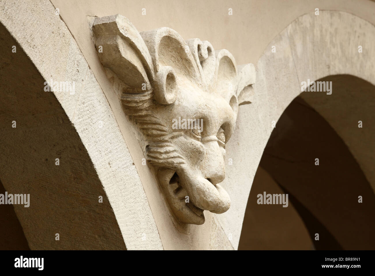 Decorative relief head. Pieskowa Skala Castle. Poland. Stock Photo