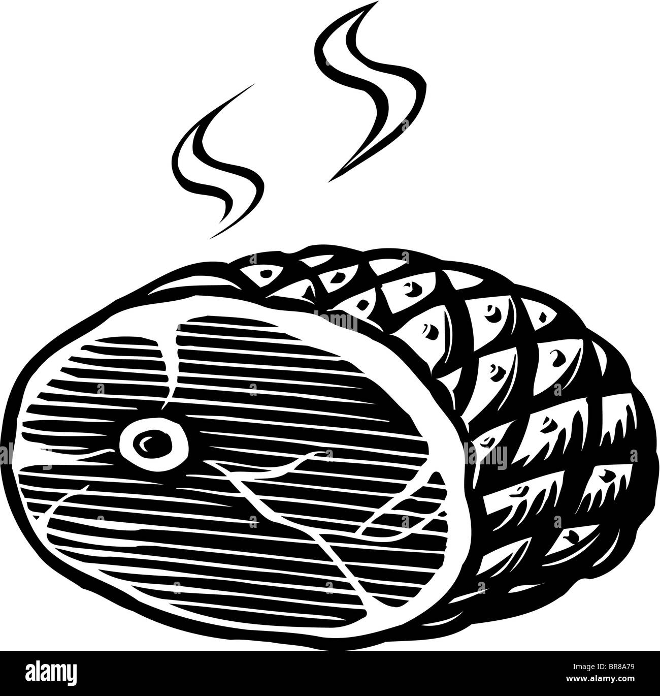 An Illustration Of Ham Ready Tp Be Severd Black And White Stock Photo Alamy