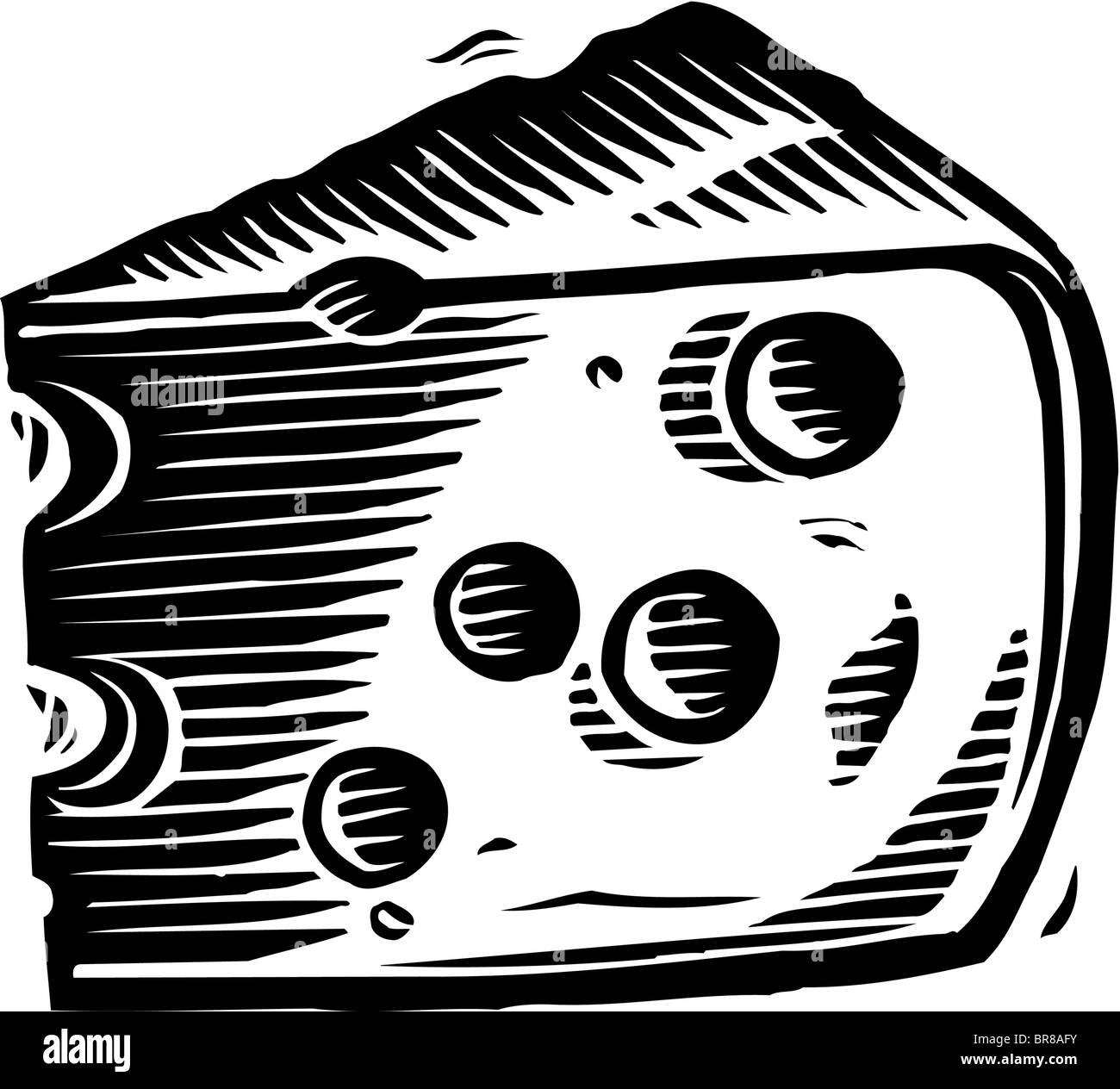 A wedge of Swiss cheese drawing in black and white Stock Photo Alamy