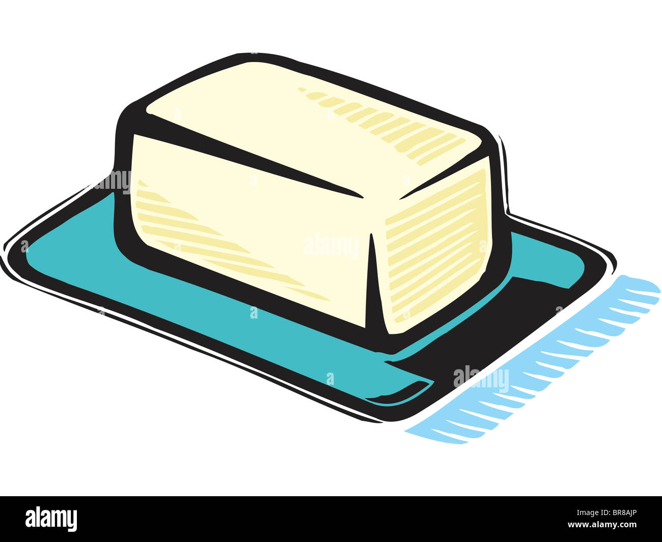 An illustration of a block of butter on a white background Stock Photo