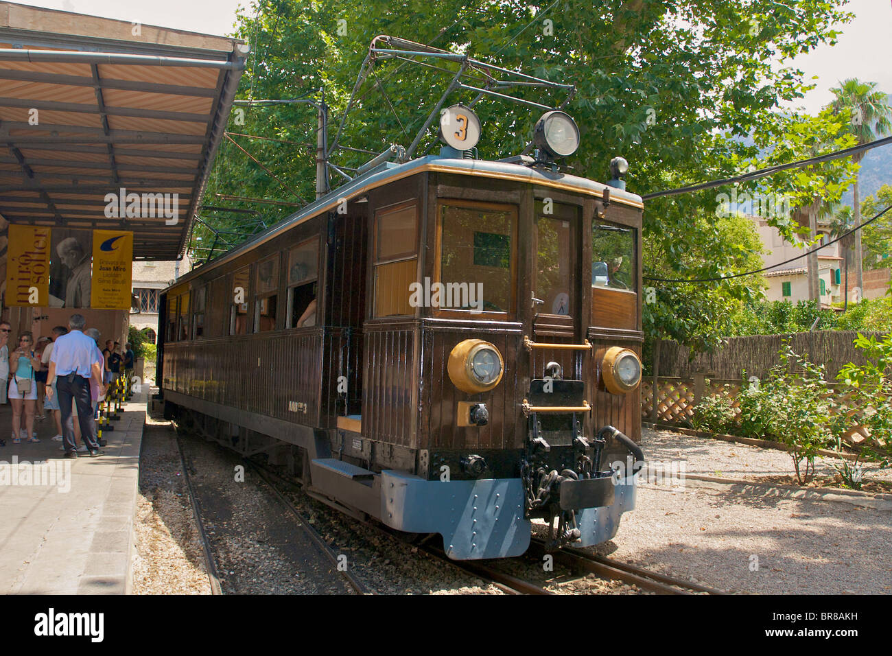 Trains at Soller in Mallorca Spain. Victorian electric made in U.K. Stock Photo