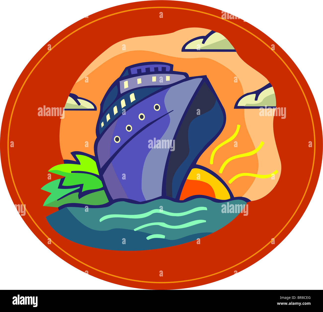 A cruise ship with sunset behind Stock Photo Alamy