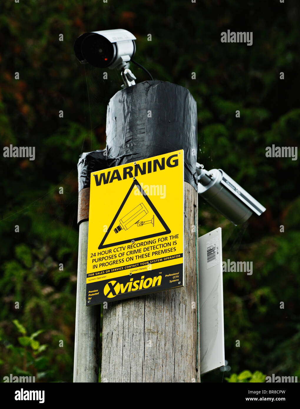 Private security cameras & warning notice. Stock Photo