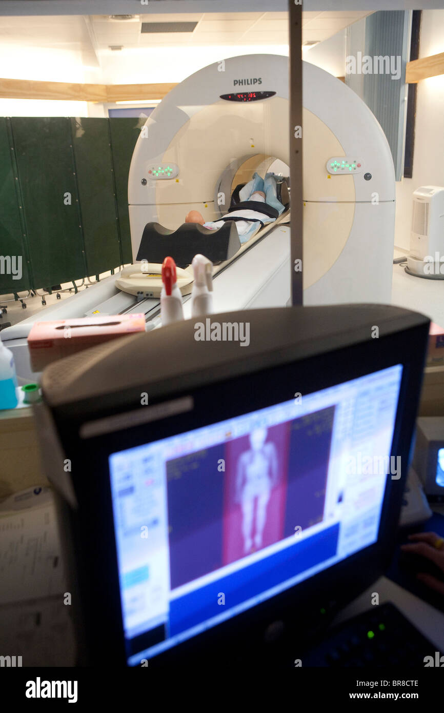 screen and Positron radiation machine in a hospital Stock Photo
