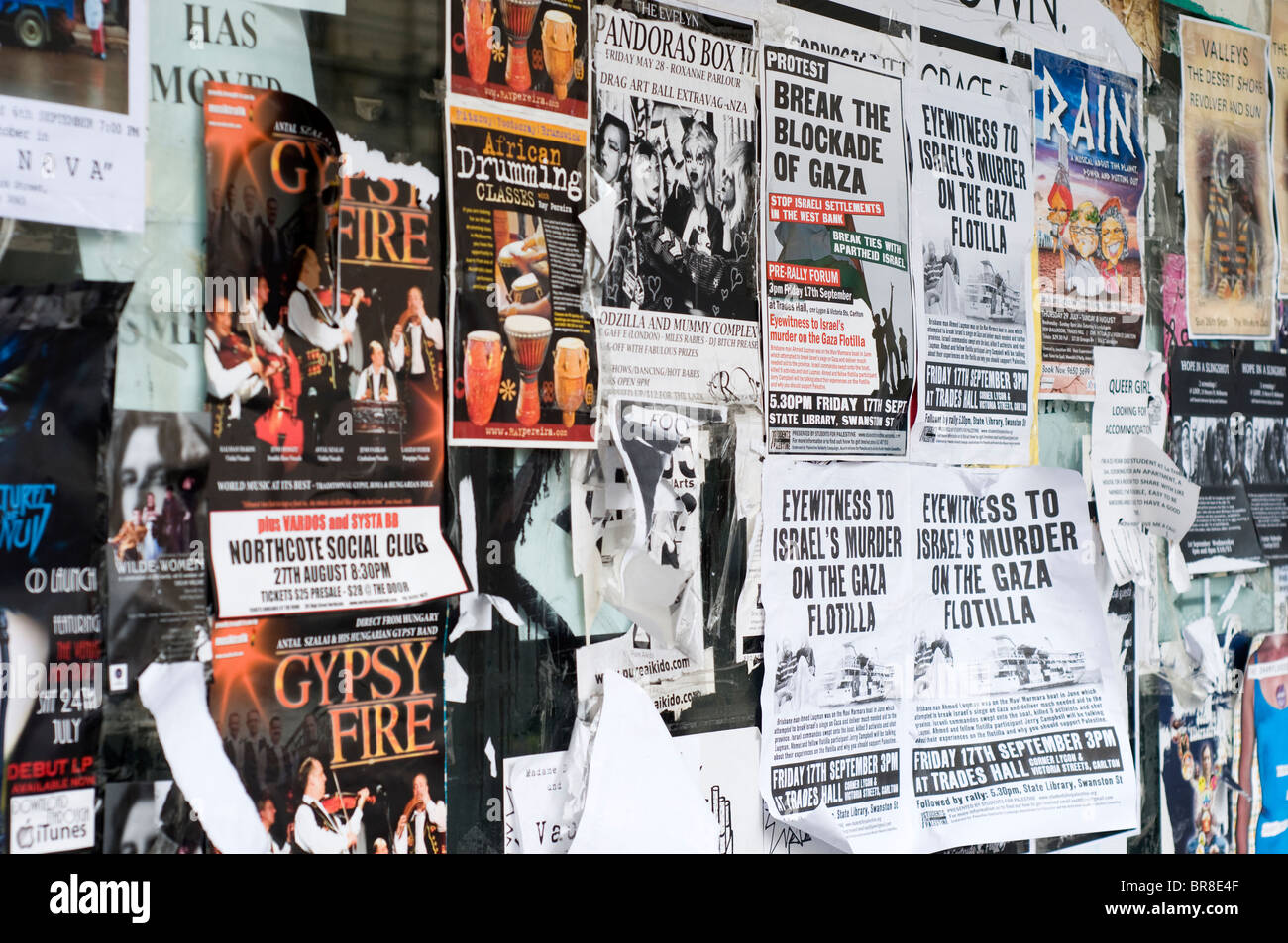 Promotion bills, Smith Street, Collingwood, Melbourne, Australia Stock Photo
