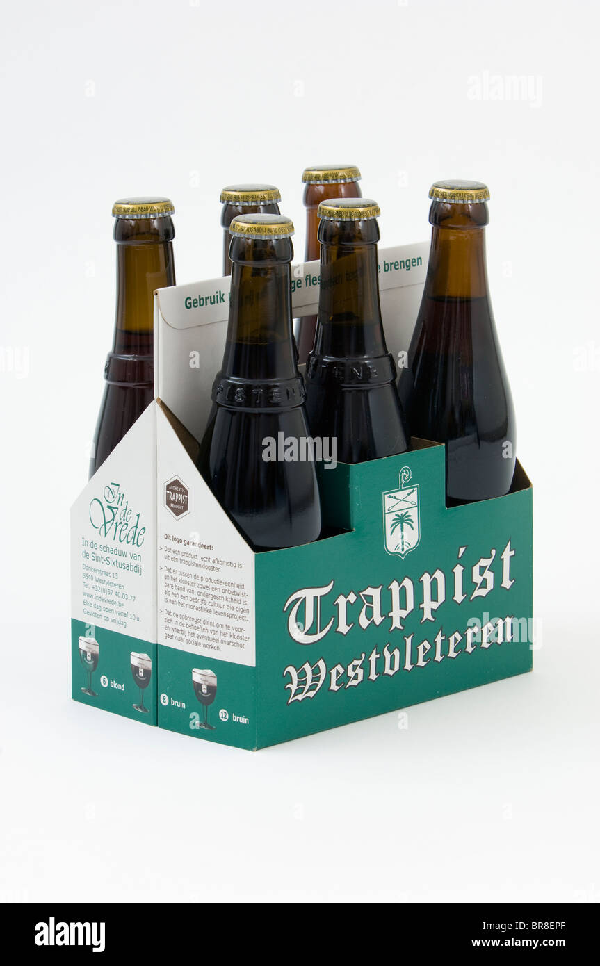 Three quarter view of a sixpack of beer from Westvleteren from Abbey of St Sixtus, Belgium Stock Photo