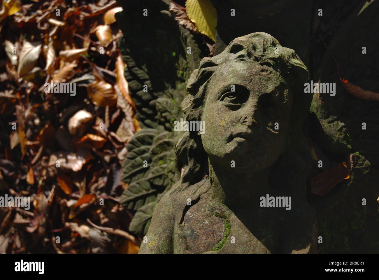 Detail of a fallen monument taken on an autumn day in an Edinburgh graveyard. Stock Photo