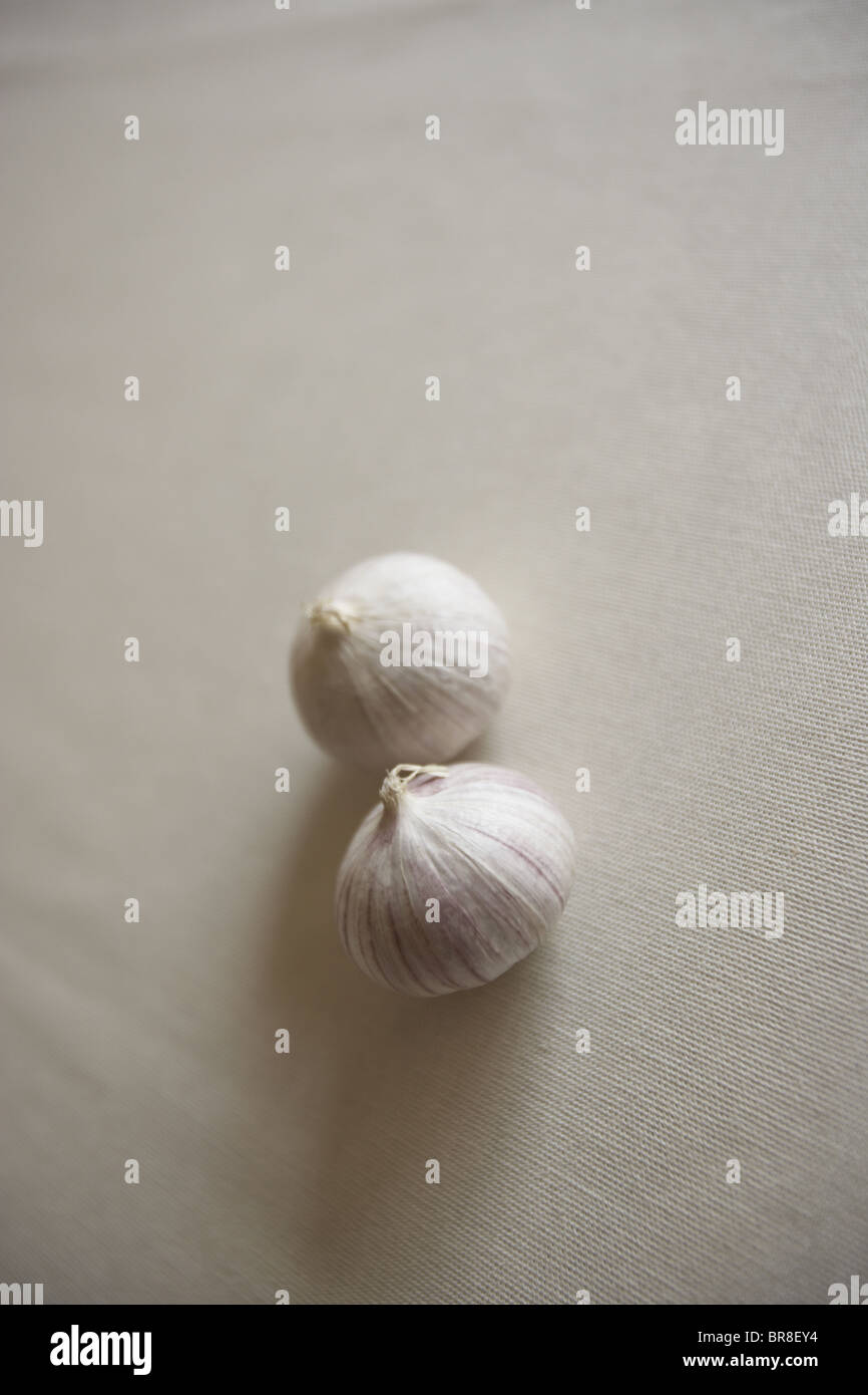 Garlic on white background, copy space Stock Photo - Alamy