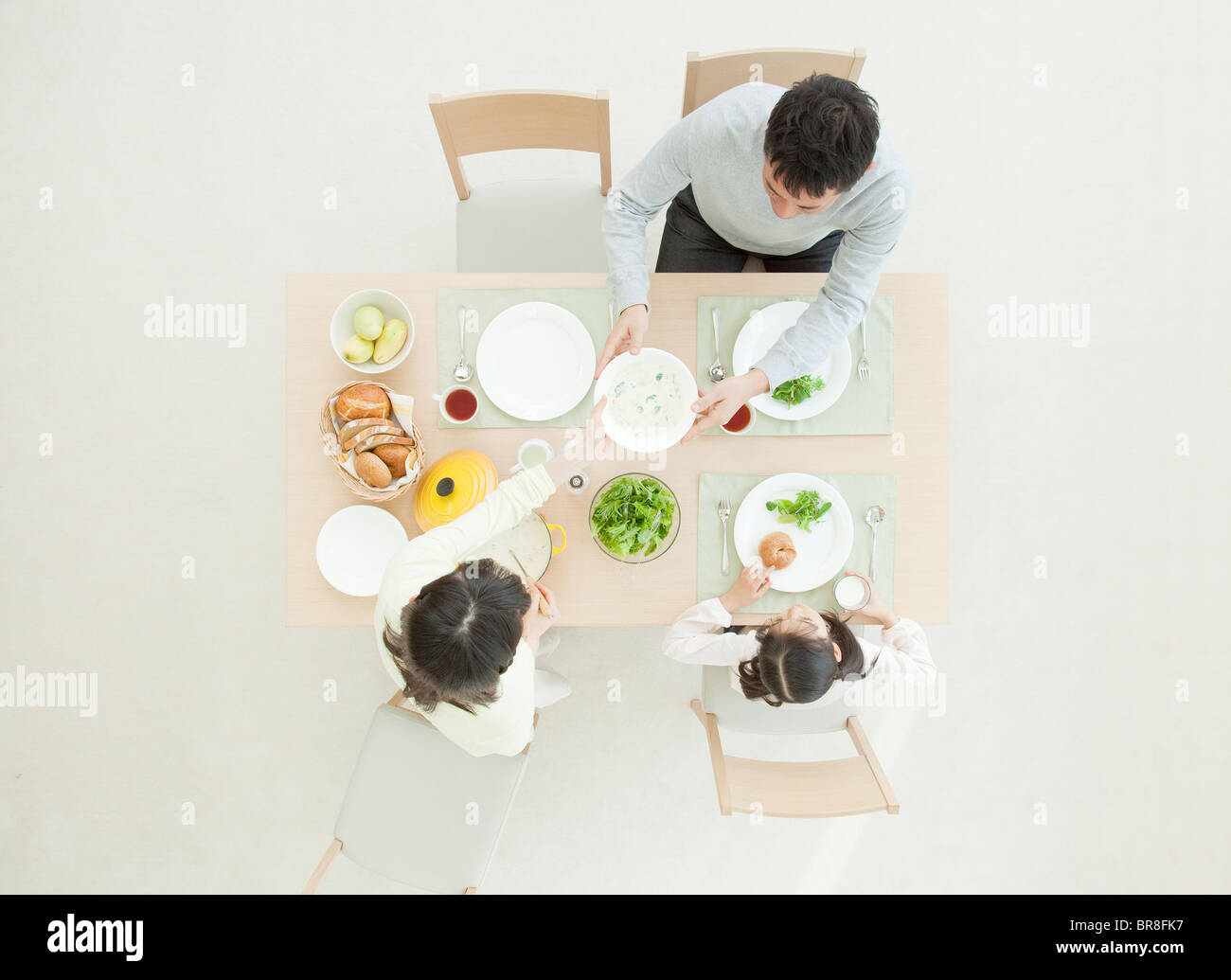 High Angle of Dining Table, Family Eating Breakfast Stock Photo - Alamy