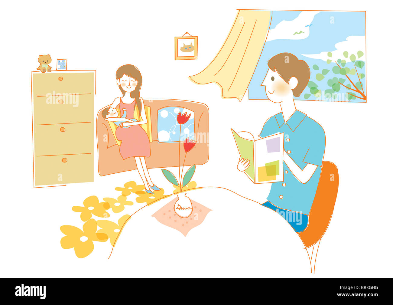 Family in Living Room Stock Photo - Alamy