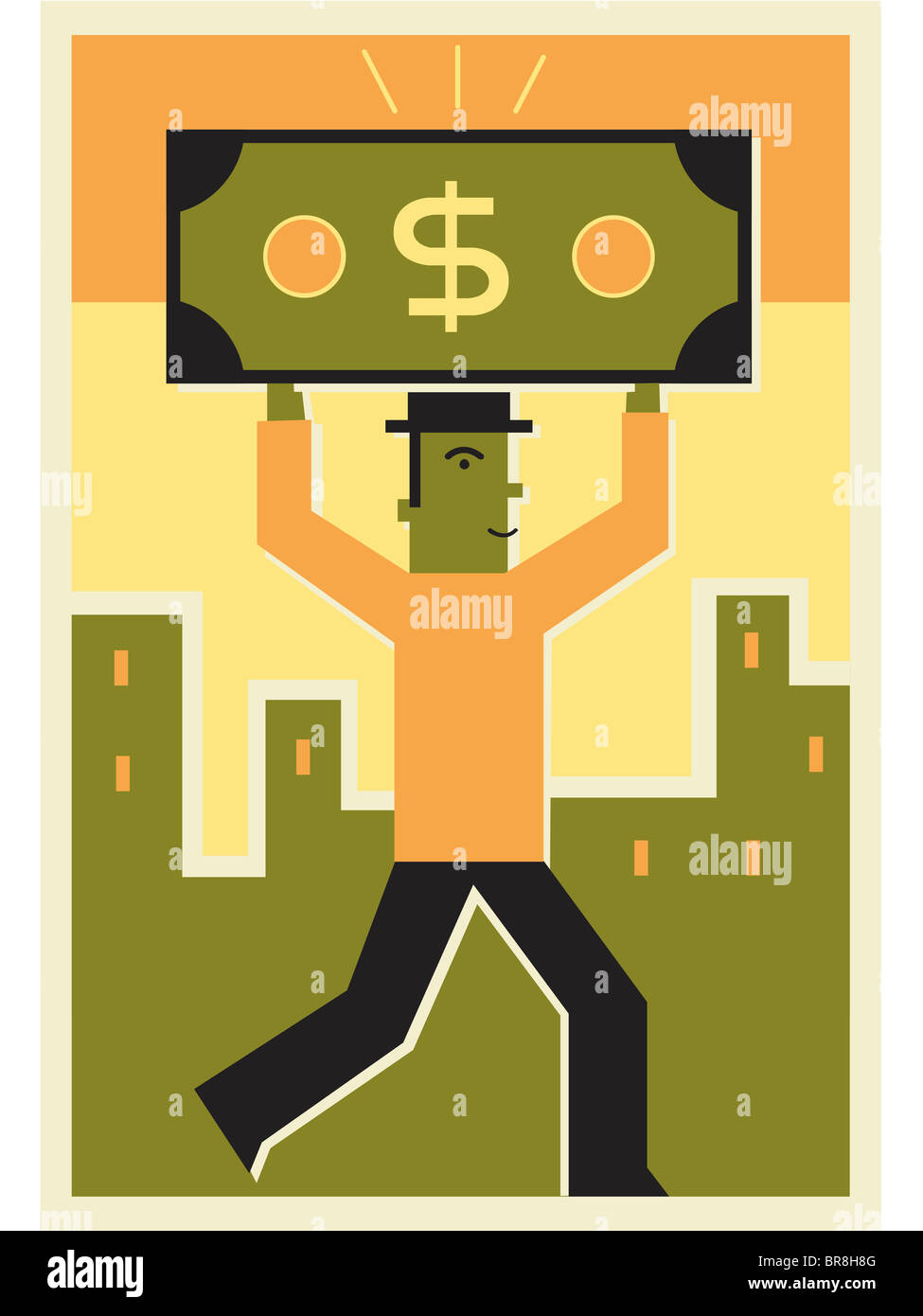 Man holding a dollar bill over his head Stock Photo - Alamy