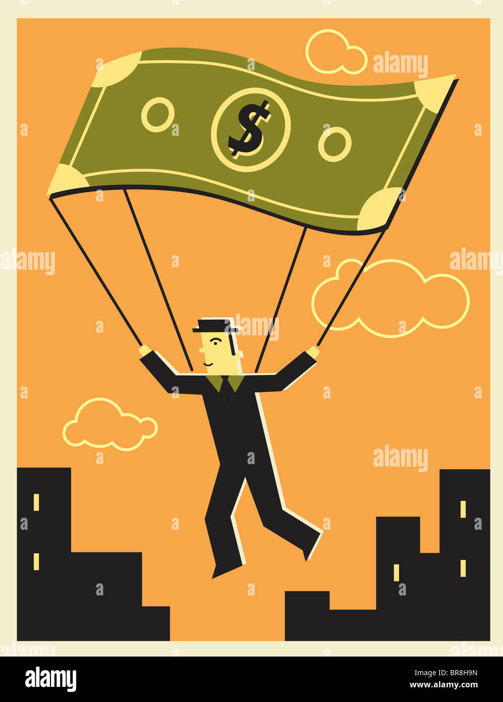 Man using a money parachute Stock Photo Alamy