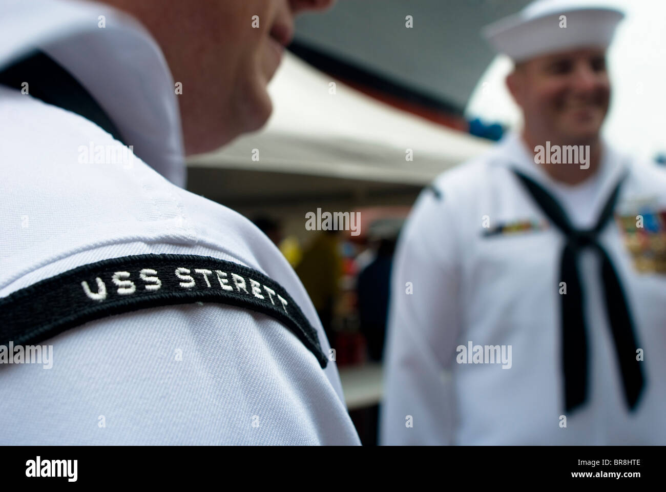 Sailors at christening ceremony of a new US Navy ship in Bath Maine