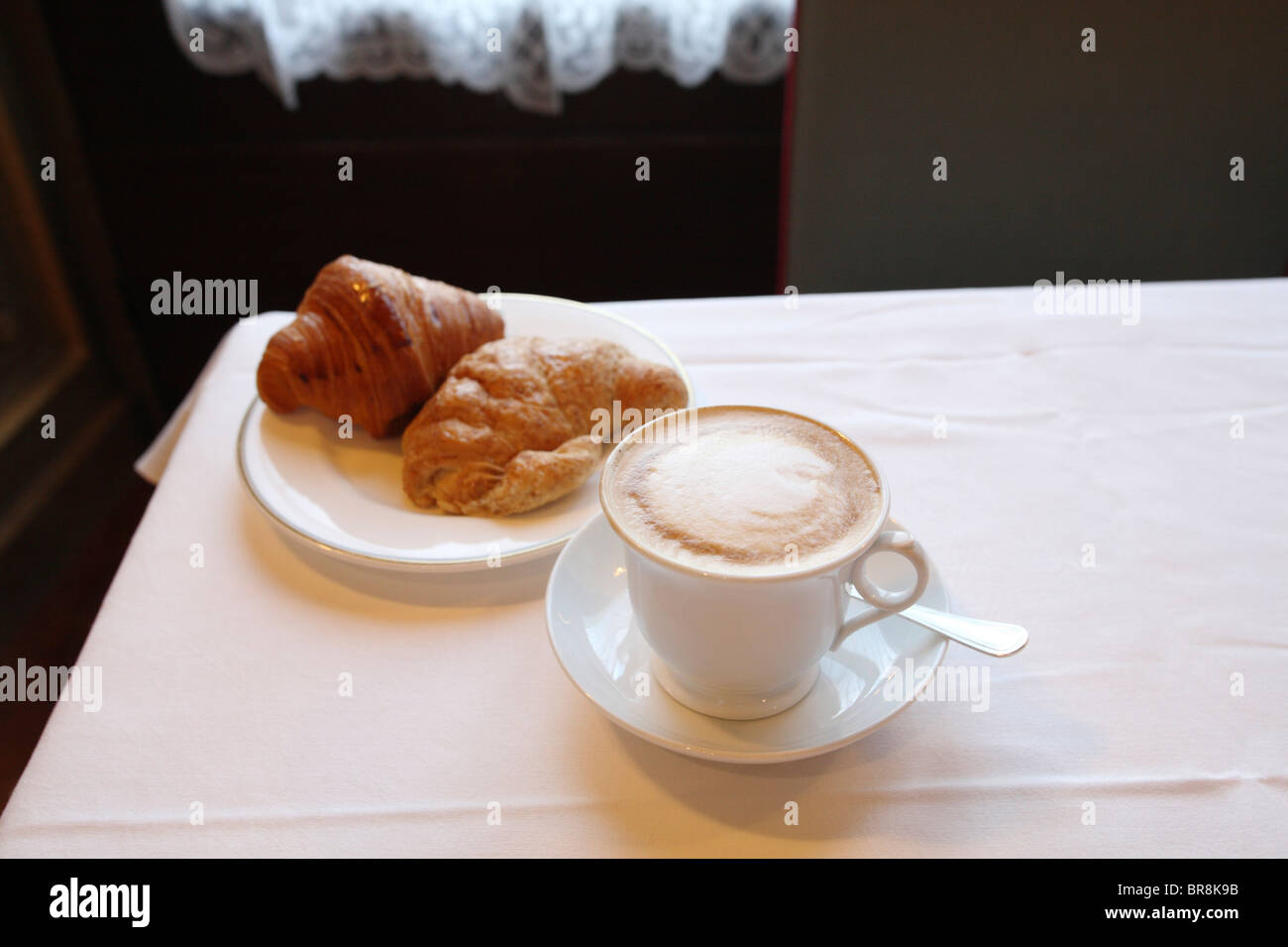 Italian Breakfast, Cuppccino and Florence, Italy Stock Photo