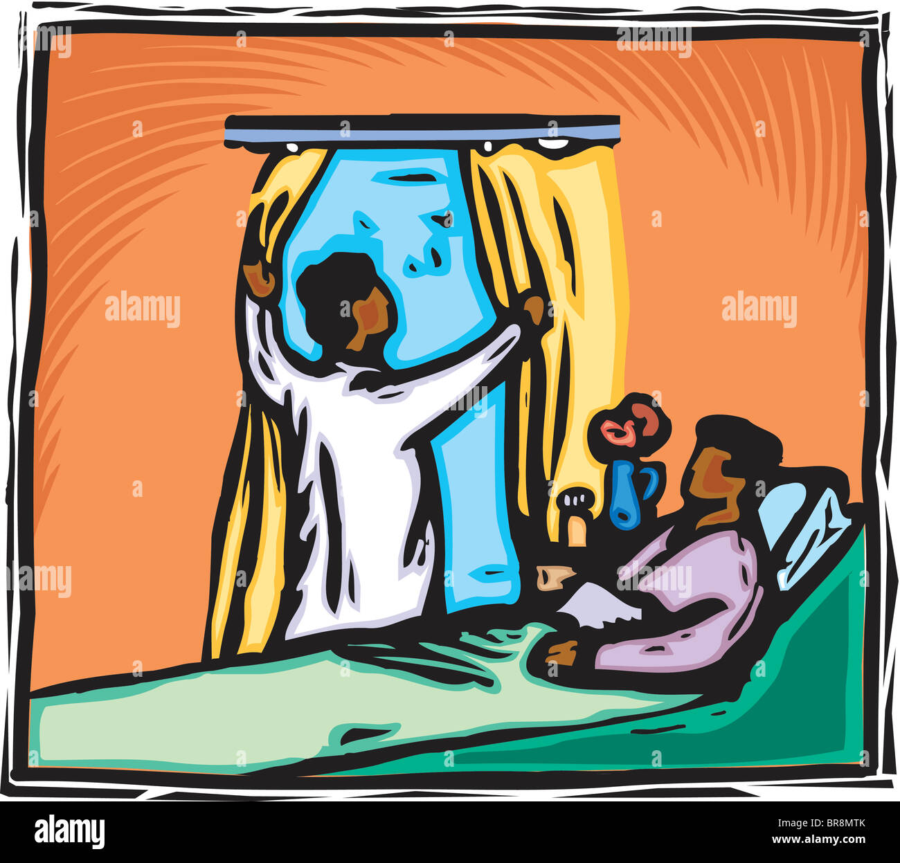 Nurse opening the window in a patients room Stock Photo - Alamy