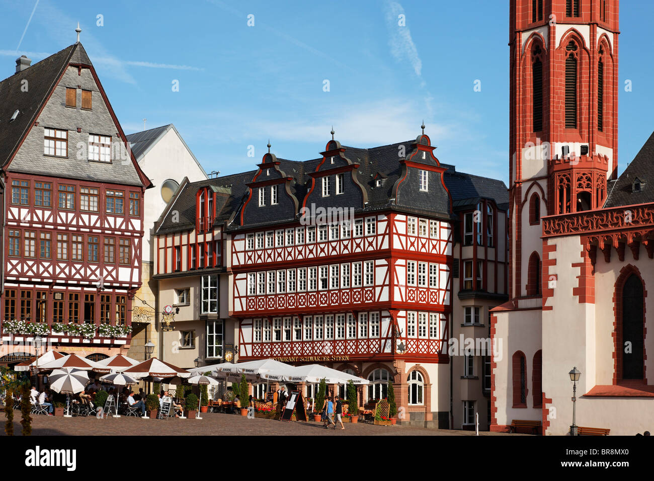 Half-timbered houses at Roemerberg, Frankfurt am Main, Hesse, Germany Stock Photo