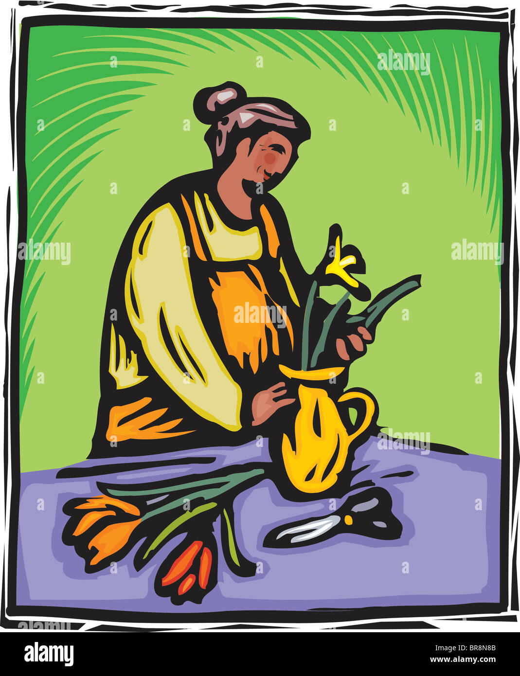 woman putting flowers in a vase Stock Photo Alamy