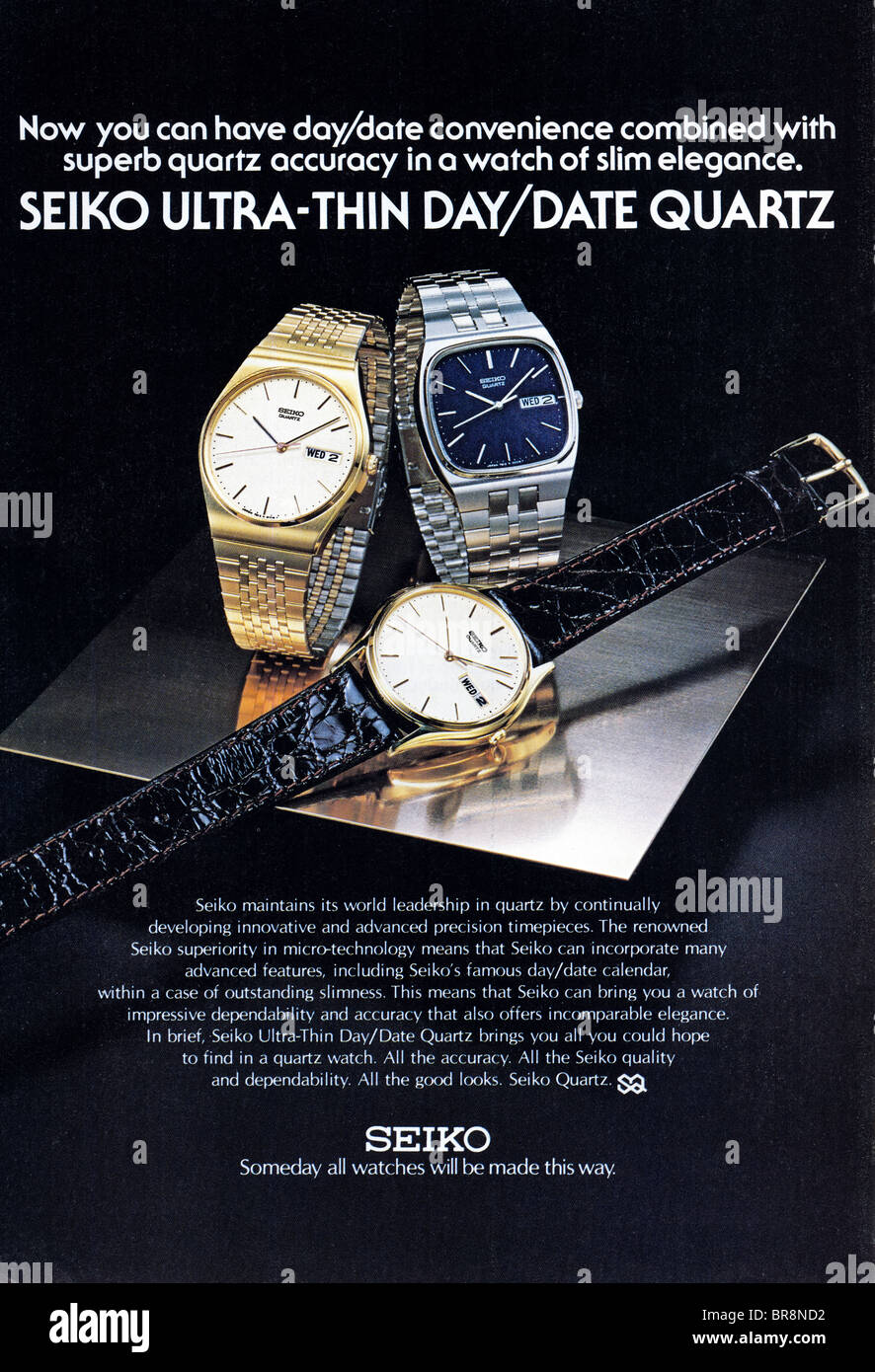 Colour magazine advert for Seiko Quartz watches circa 1978 Stock Photo