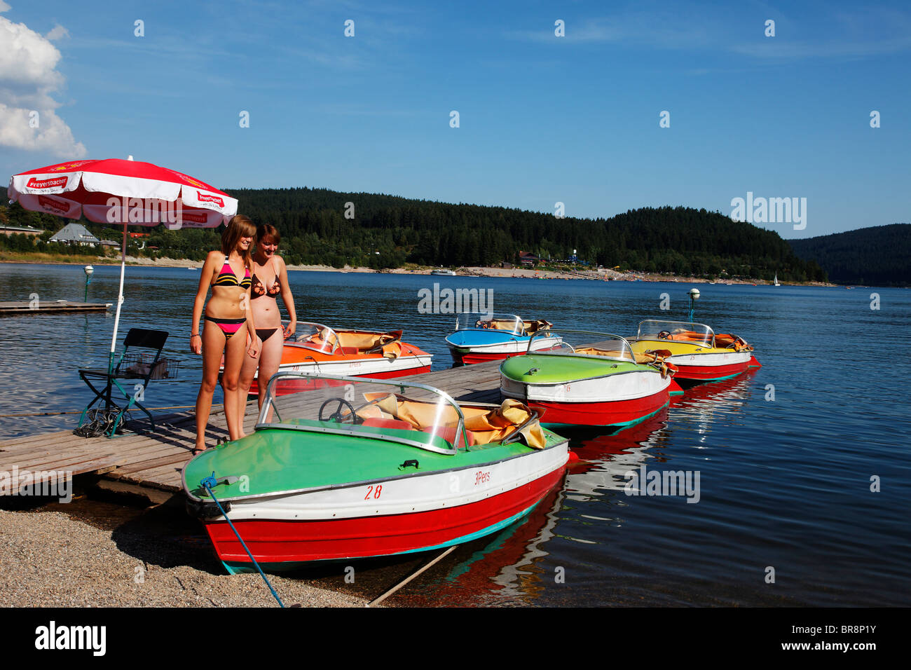 Boats at lake Schluchsee, Bade-Wurttemberg, Germany Stock Photo